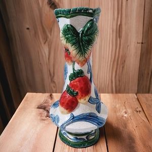 Vintage Fitz and Floyd Strawberry Vines China Bud Vase 6.75" Colorful Pedestal
